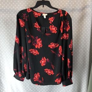 Ava & Viv Black Floral Blouse NWT